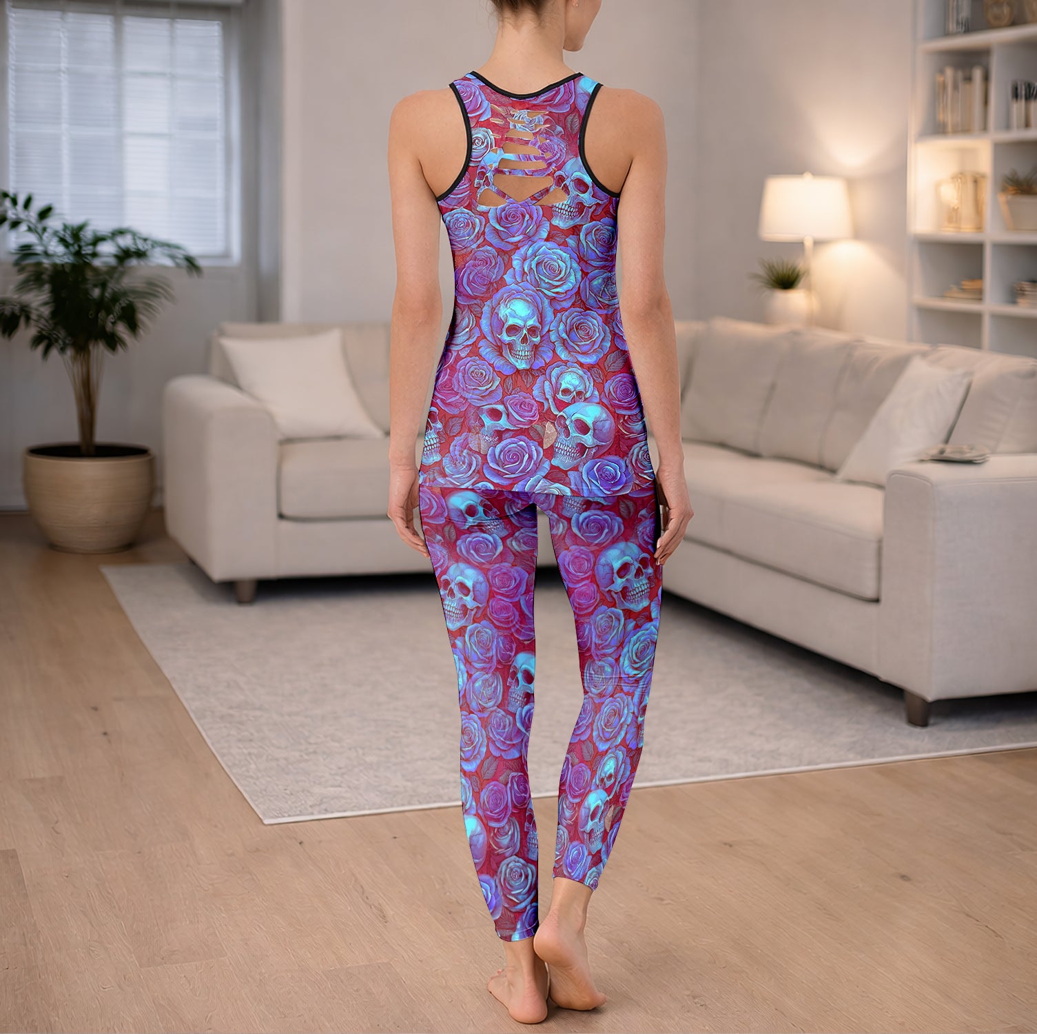 Holo Purple Skull Pattern Tanktop and Leggings
