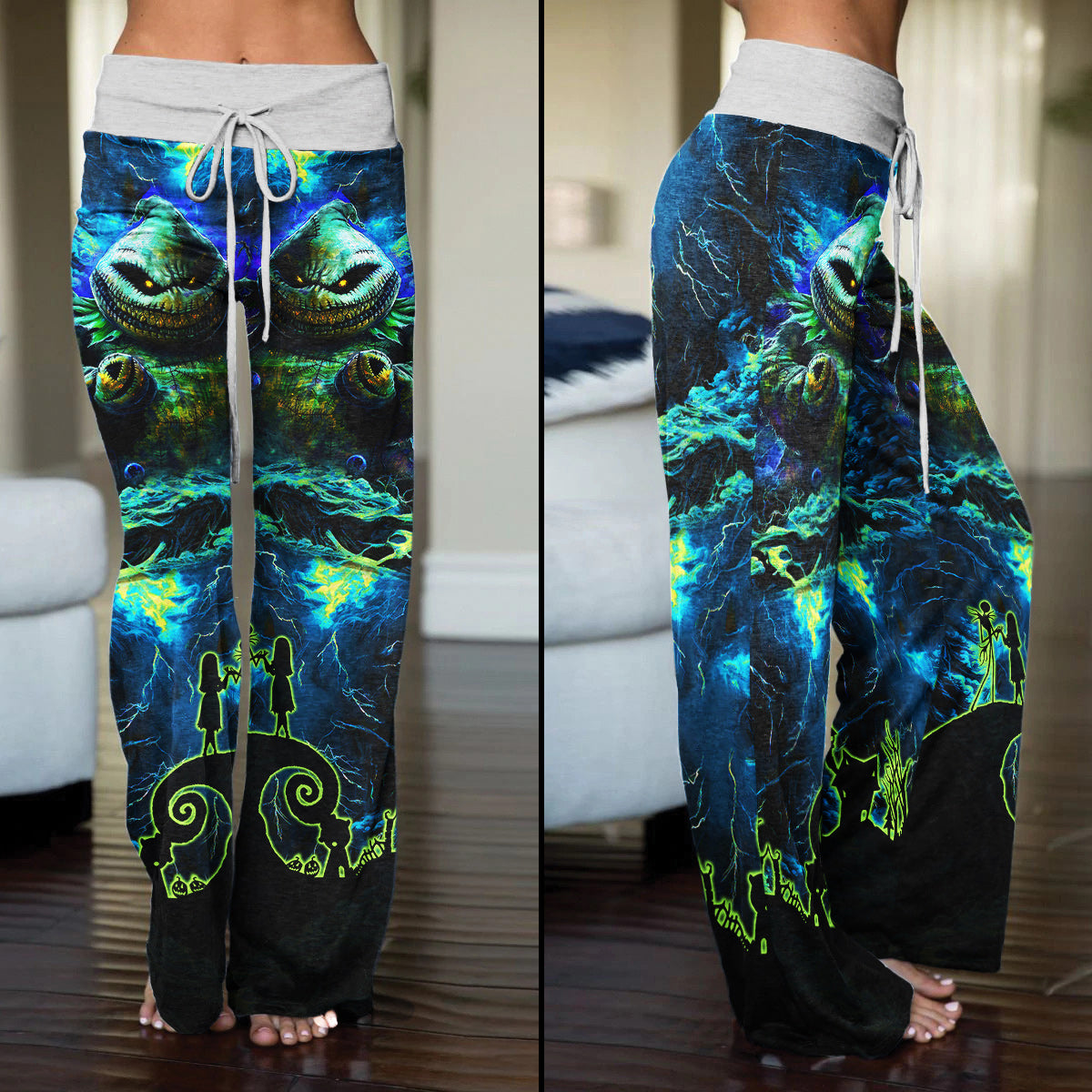 Nightmare Art Theme Women's High-waisted Wide Leg Pants | Wonder Skull