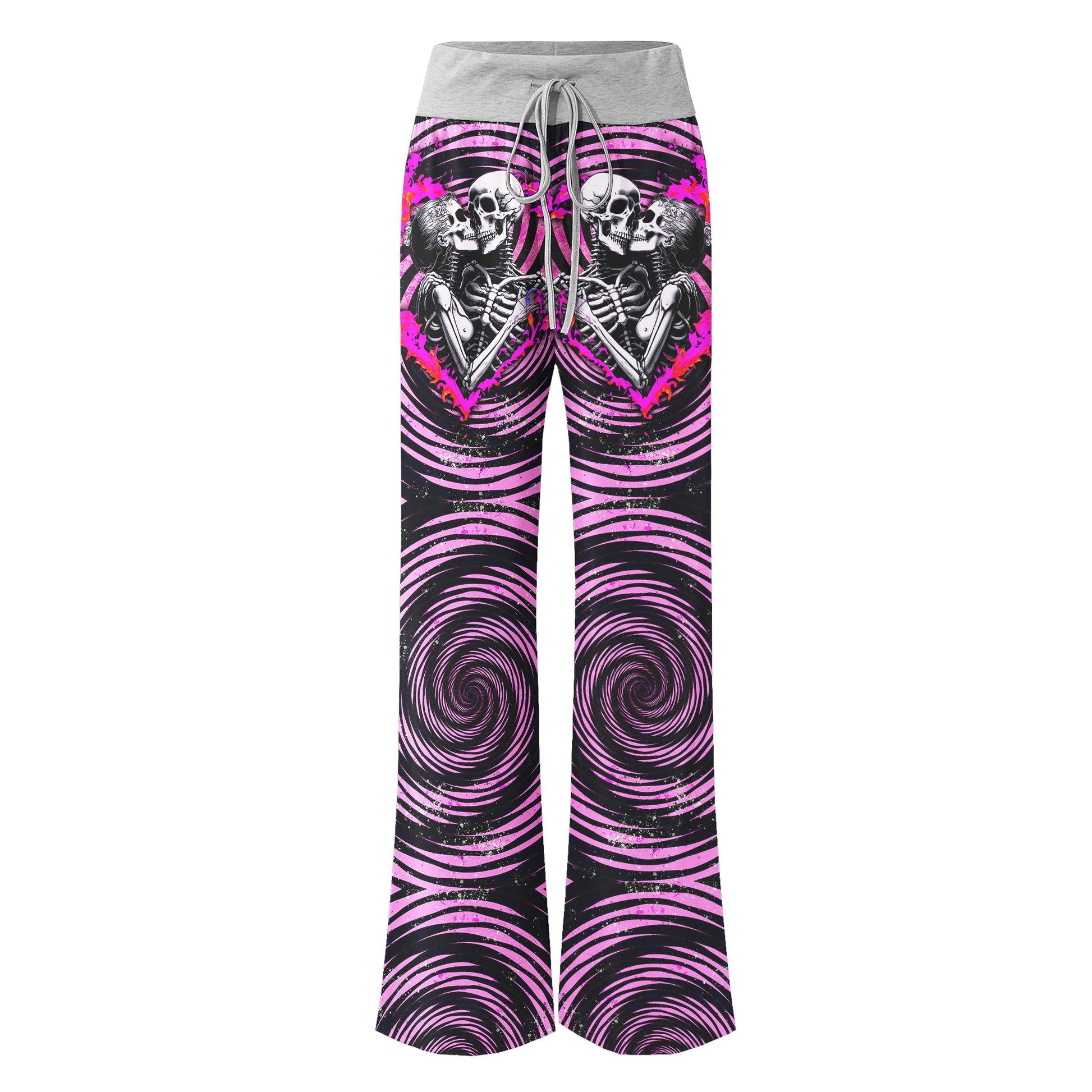 Pink Heart Skull Couple Women's High-waisted Wide Leg Pants | Wonder Skull