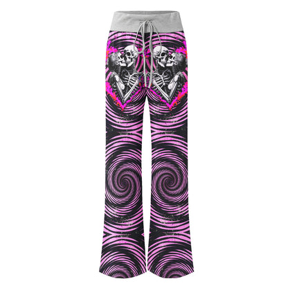 Pink Heart Skull Couple Women's High-waisted Wide Leg Pants | Wonder Skull
