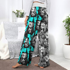 White Cyan Art Theme Women's High-waisted Wide Leg Pants | Wonder Skull