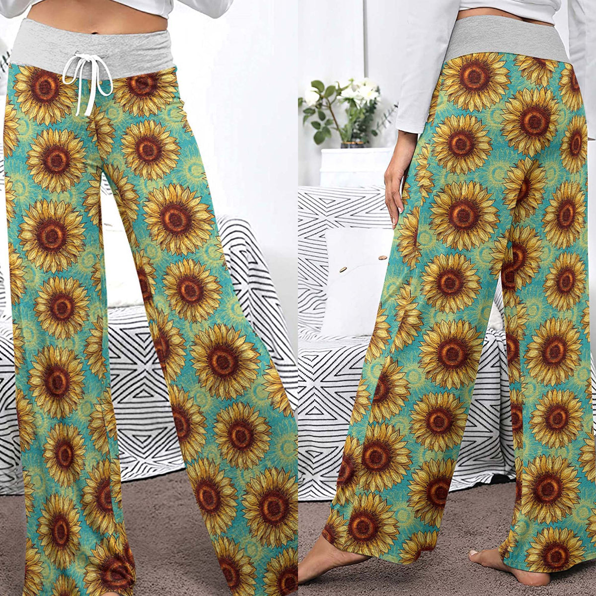 Gothic Summer Sunflower Women's High-waisted Wide Leg Pants