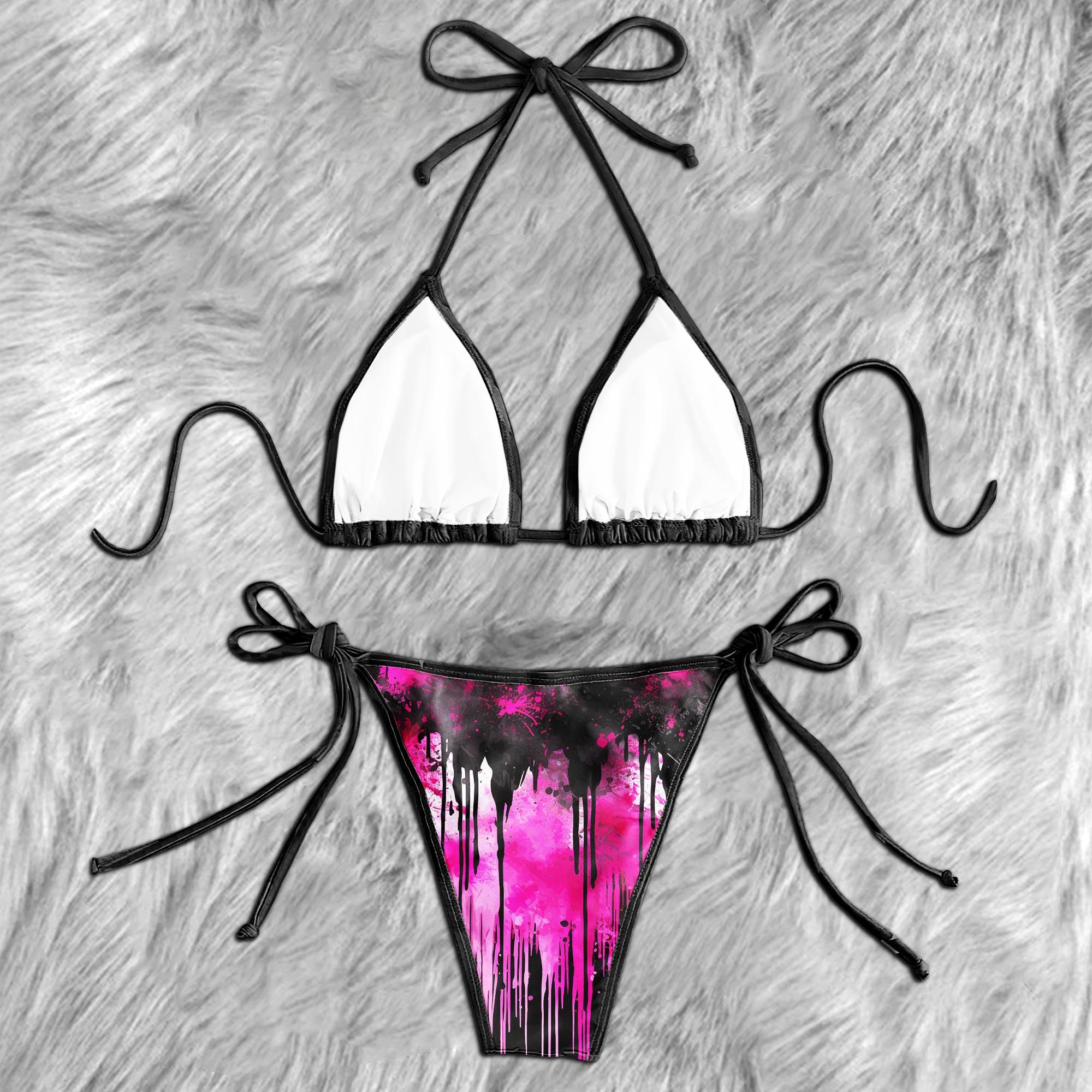 Pink Skull Melting Micro Triangle Bikini Swimsuit - Wonder Skull