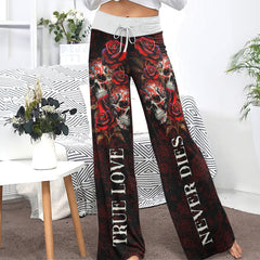 True Love Skull Gothic Women's High-waisted Wide Leg Pants | Wonder Skull