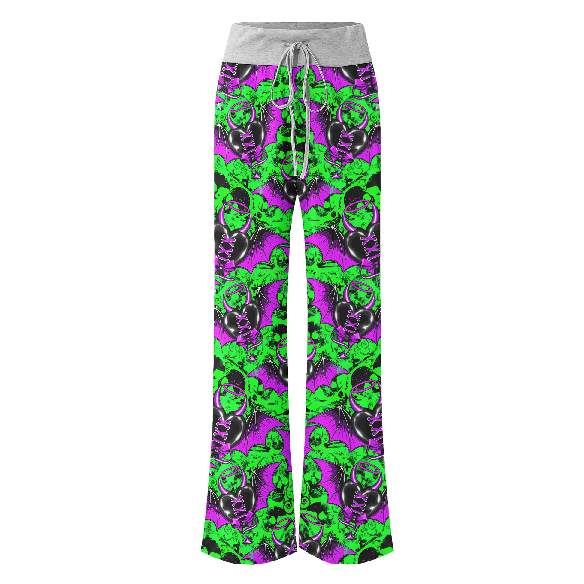 Green Skull Demon Heart Women's High-waisted Wide Leg Pants | Wonder Skull