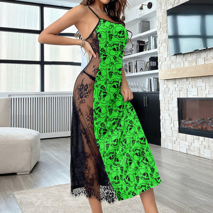 Green Saphire Skull Rose Pattern Women's Lace Cami Sleepwear | Gothic, Punkrock, Lingerie for Women