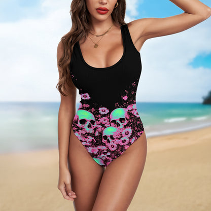 One Piece Bikini Neon Bloom Skull Departed Print Swimwear
