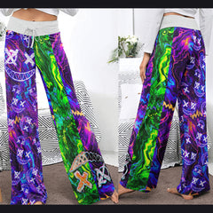 Emo Abstract Psychedelic Women's High-waisted Wide Leg Pants | Wonder Skull