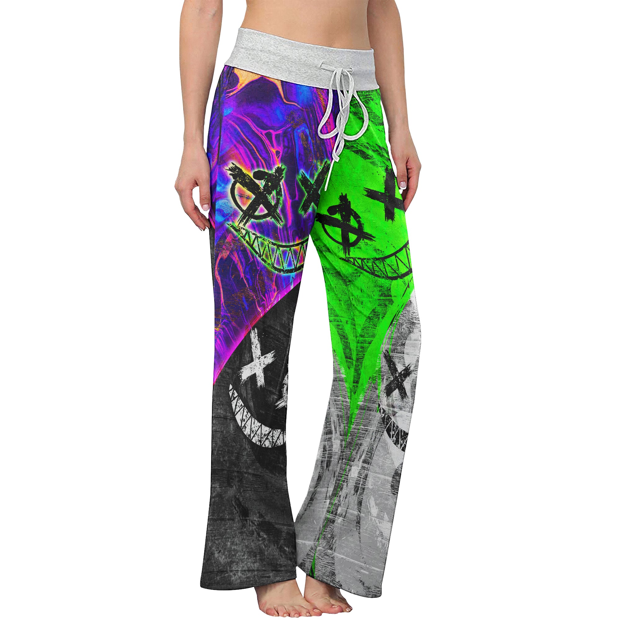 Two Block Color Emo Women's High-waisted Wide Leg Pants | Wonder Skull