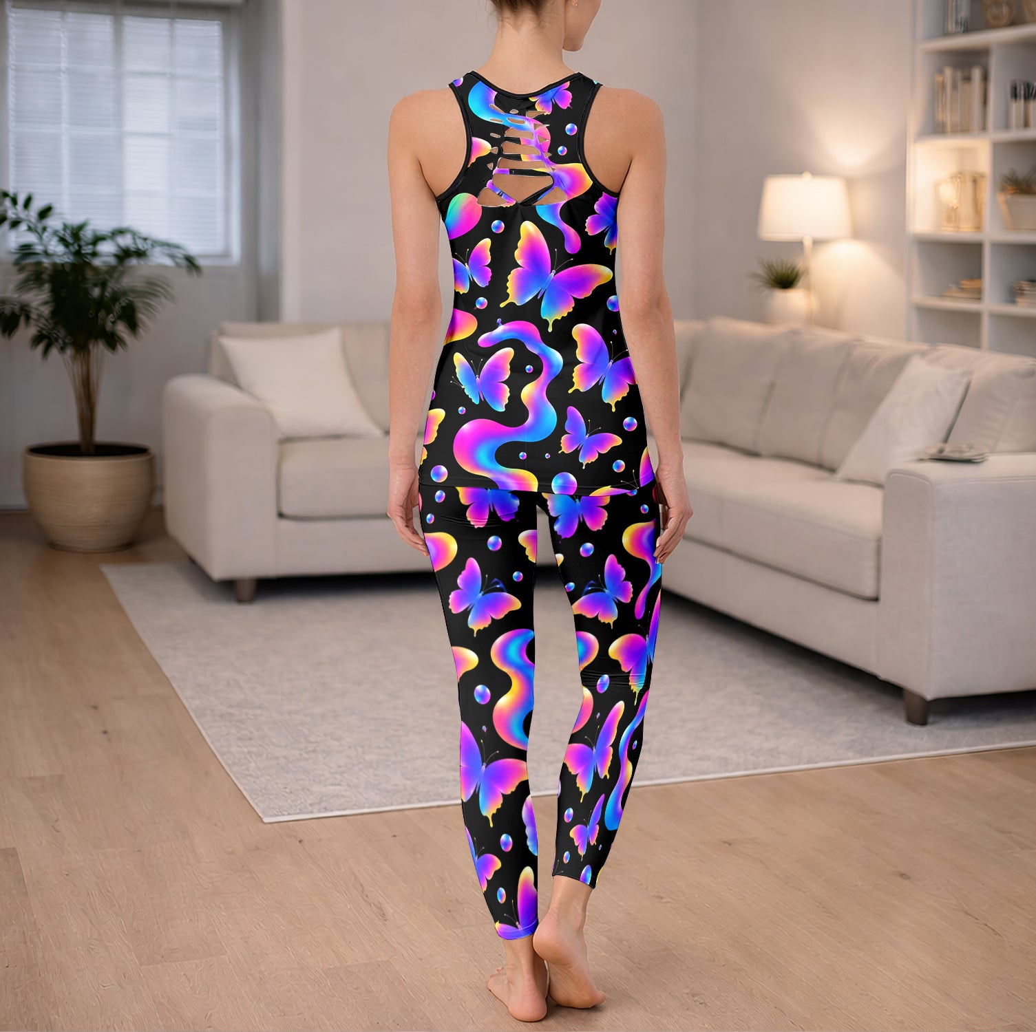Neon Holographic Butterfly Wave Tanktop and Legging