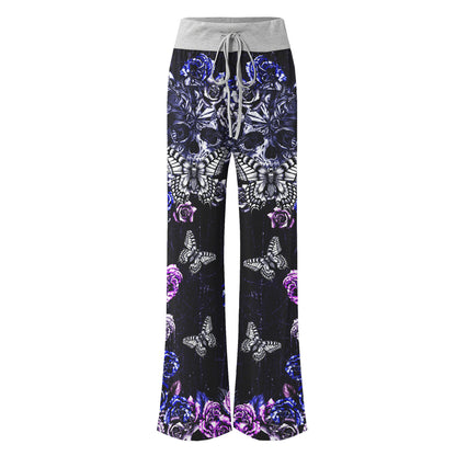 Violet Skull Abstract Art Women's High-waisted Wide Leg Pants | Wonder Skull