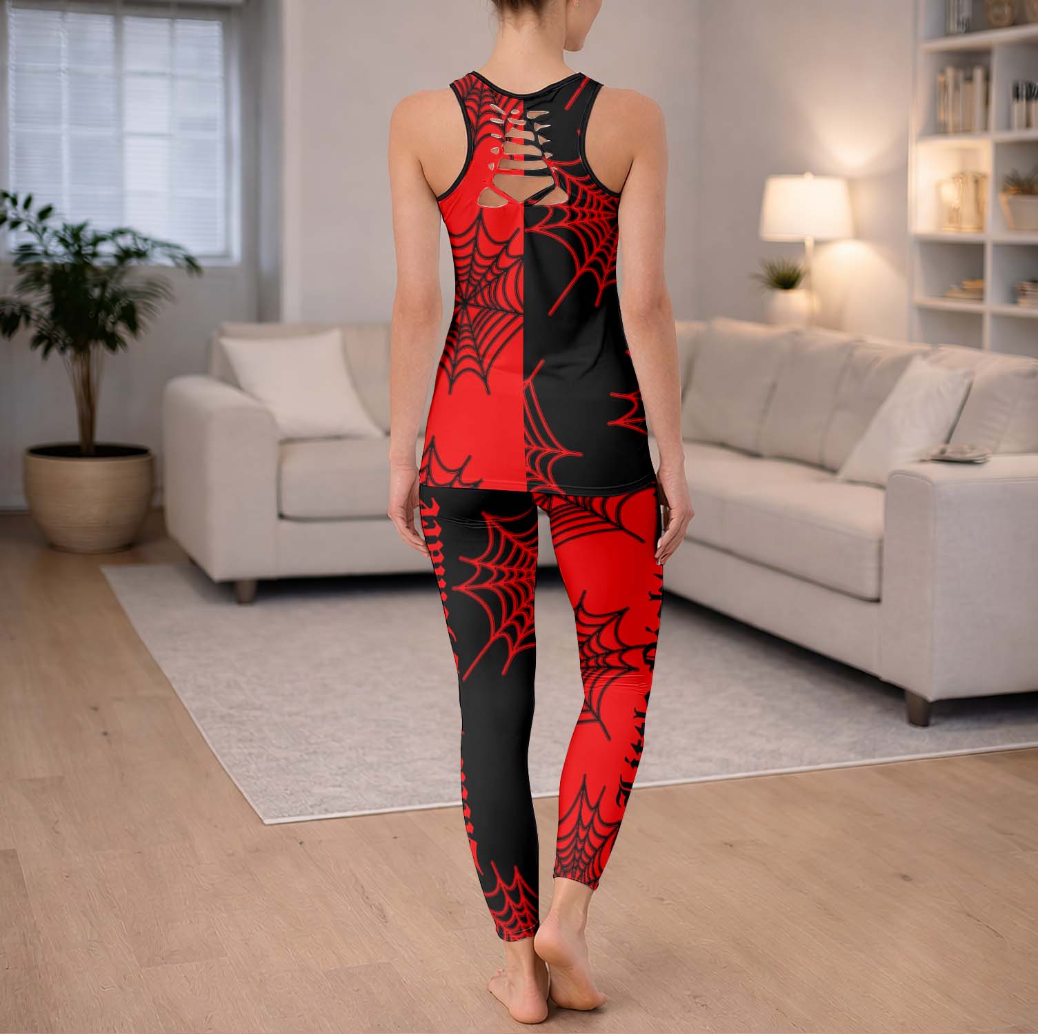 Red Spiderweb Skeleton Art Tanktop and Legging