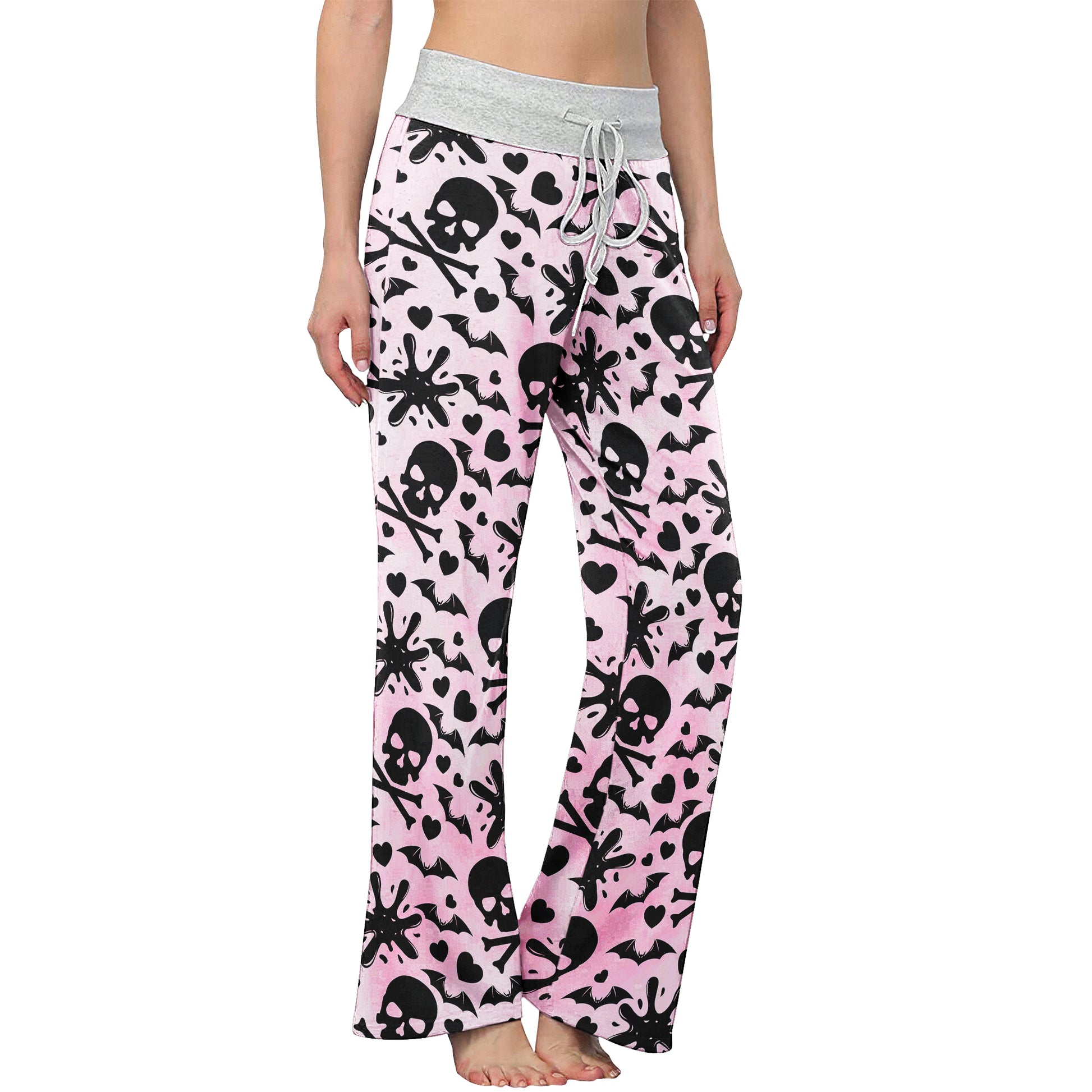 Pink Baby Skull Women's High-waisted Wide Leg Pants | Wonder Skull