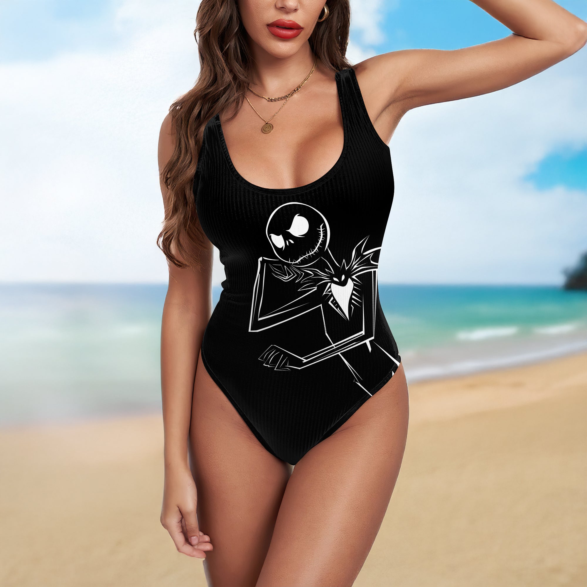 One Piece Bikini Shadow Skeleton Art Print Swimwear