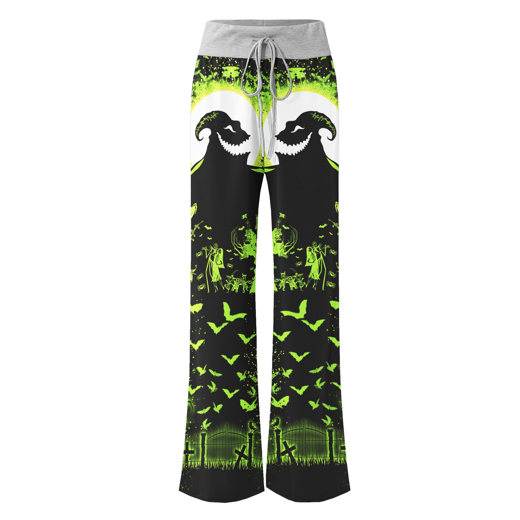 Green Boo Nightmare Theme Women's High-waisted Wide Leg Pants | Wonder Skull