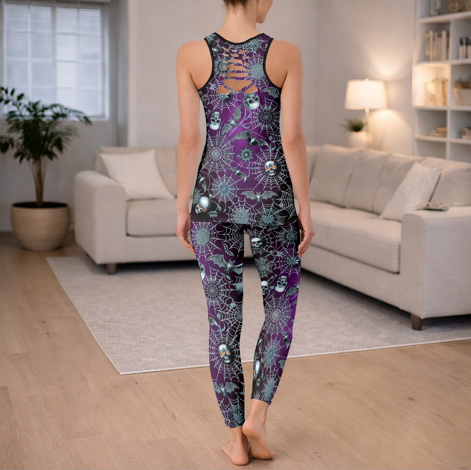 Cobweb Requiem Skull Pattern Tanktop and Leggings