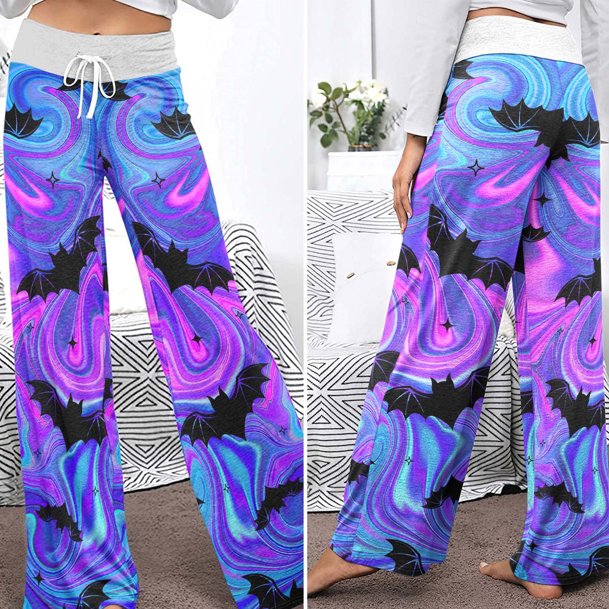 Pastel Goth Swirling Night Women's High-waisted Wide Leg Pants