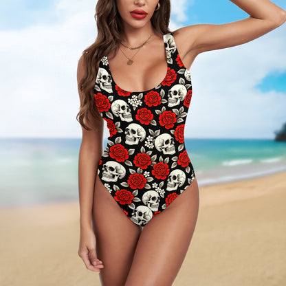 One Piece Bikini Ruby Skull Garden Print Swimwear