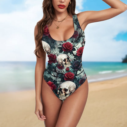One Piece Bikini Blood Rose Garden Print Swimwear