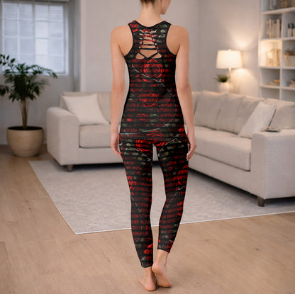Dark Skull Crimson Flowers Tanktop and Leggings