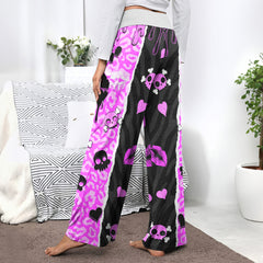 Black Pink Love Lip Melting Women's High-waisted Wide Leg Pants | Wonder Skull