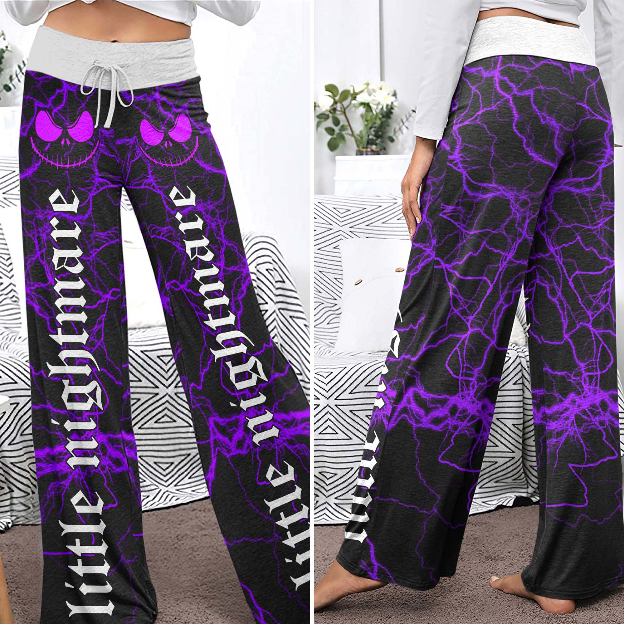 Purple Skull Smoke Gothic Women's High-waisted Wide Leg Pants