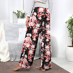 Floral Skull Abstract Women's High-waisted Wide Leg Pants | Wonder Skull