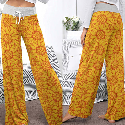 Vibrant Yellow Sunflower Women's High-waisted Wide Leg Pants
