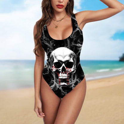 One Piece Bikini Bleeding Skull Smoke Print Swimwear