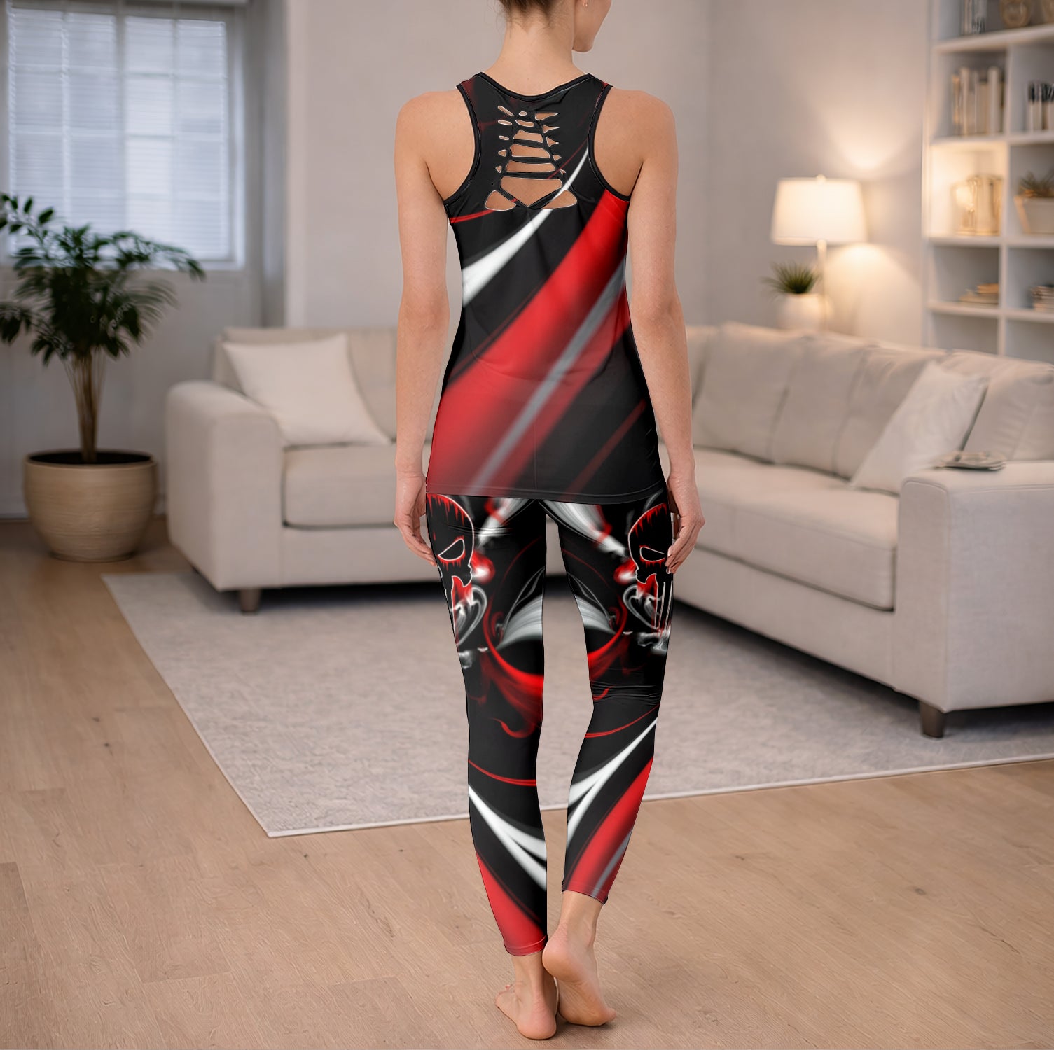 Crimson Smoke Skull Art Tanktop and Leggings