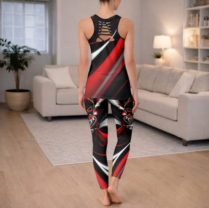Crimson Smoke Skull Art Tanktop and Leggings