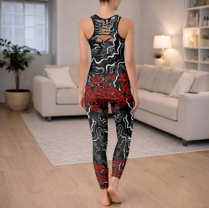 Midnight Rose Skull Pattern Tanktop and Leggings