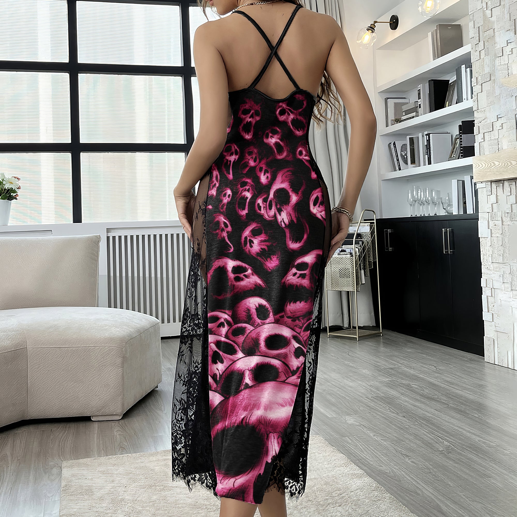 Pink Hellfire Skull Lace Cami Sleepwear