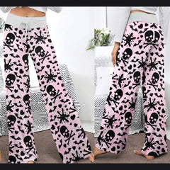 Pink Baby Skull Women's High-waisted Wide Leg Pants | Wonder Skull