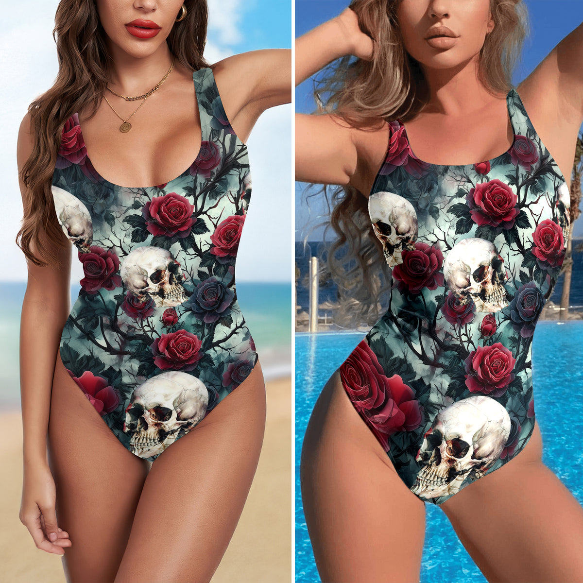 One Piece Bikini Blood Rose Garden Print Swimwear