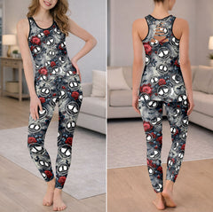 Smoke Skull Rose Pattern Tanktop and Leggings