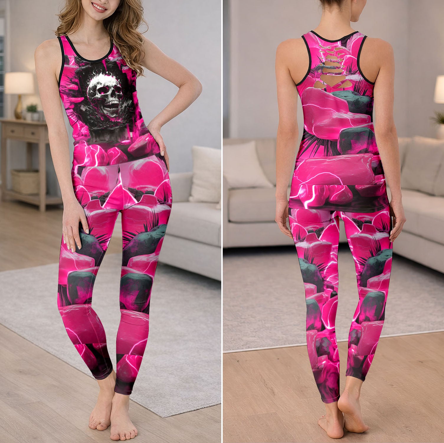 Electric Neon Skull Grave Tanktop and Leggings