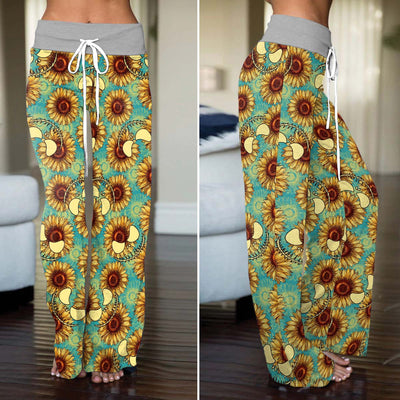 Dark Floral Smile Women's High-waisted Wide Leg Pants