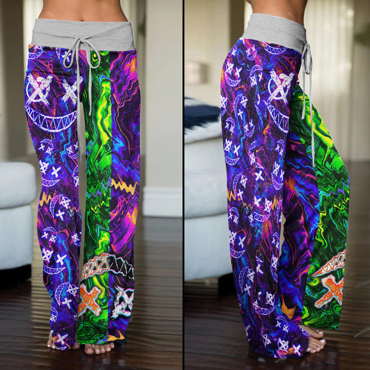 Emo Abstract Psychedelic Women's High-waisted Wide Leg Pants | Wonder Skull