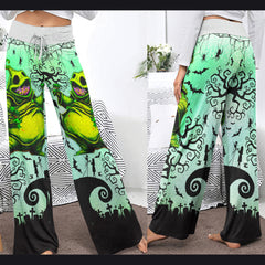 Green Nightmare Theme Art Women's High-waisted Wide Leg Pants | Wonder Skull