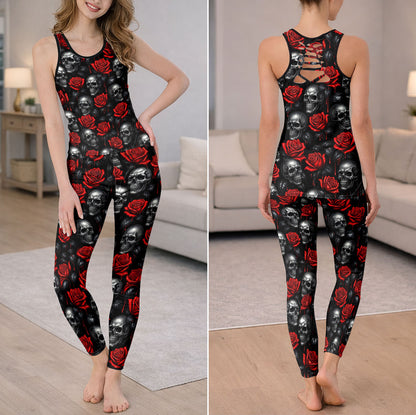 Gothic Bloom Crimson Skull Tanktop and Leggings