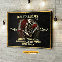 See Your Scars - Custom Personalized Names Gothic Skull And Roses Canvas