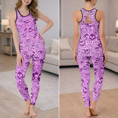 Gothic Purple Skull Pattern Tanktop and Leggings