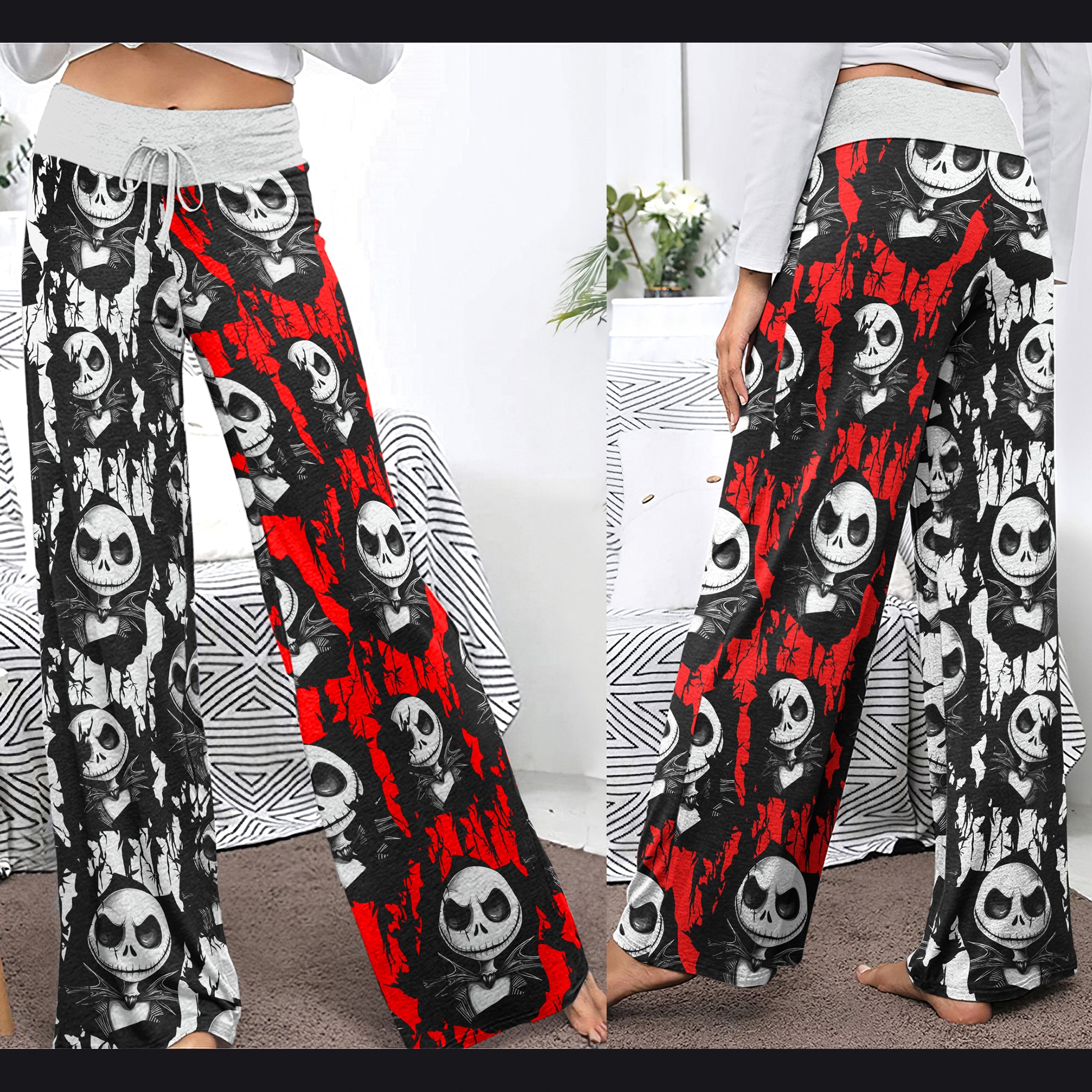 Red White Nightmare Art Women's High-waisted Wide Leg Pants | Wonder Skull