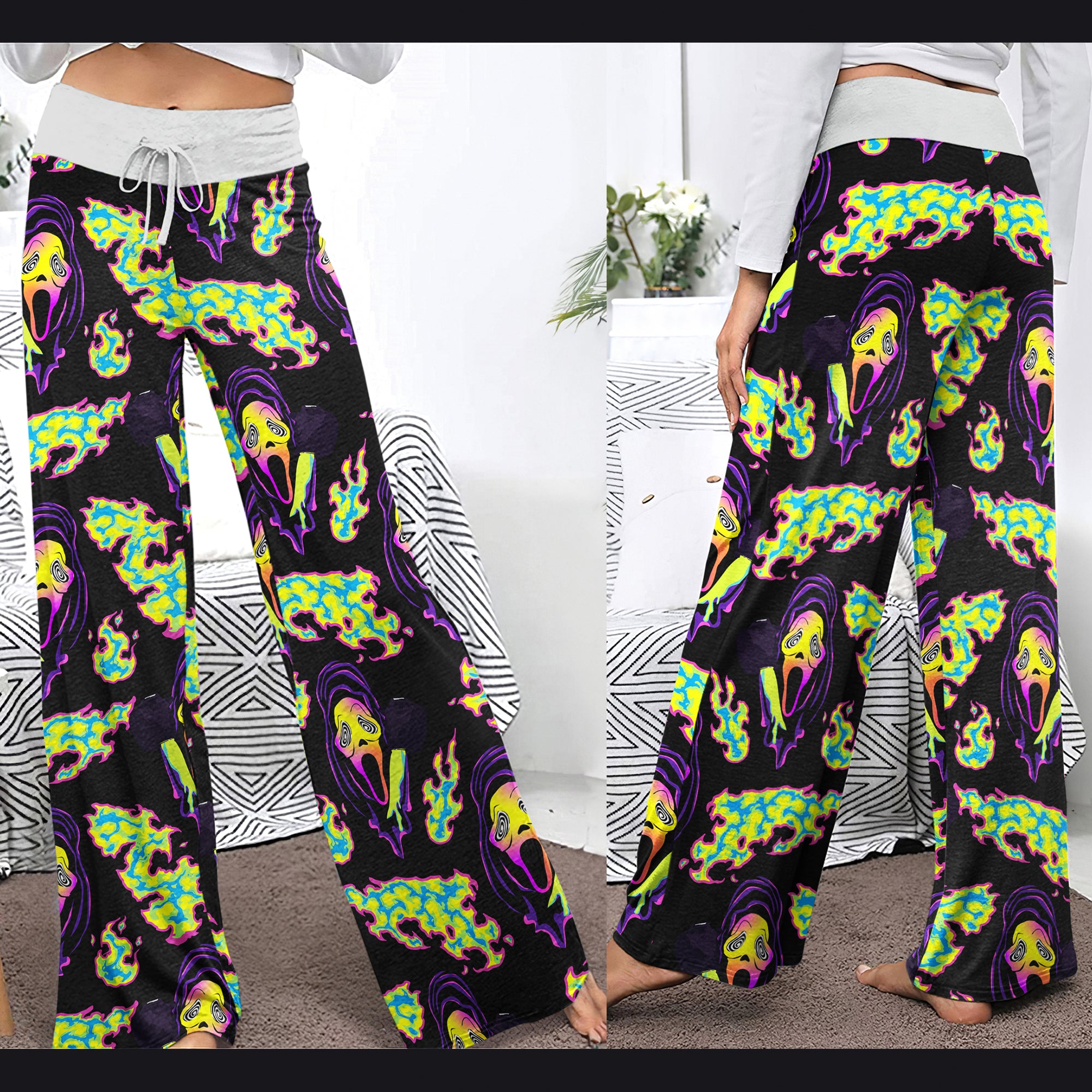 Violet Ghost Scary Women's High-waisted Wide Leg Pants | Wonder Skull