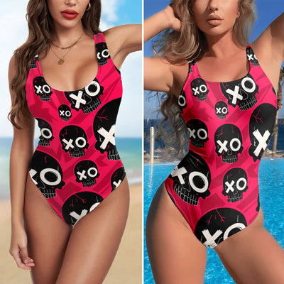 One Piece Bikini Street Vibe Skull Pattern Print Swimwear