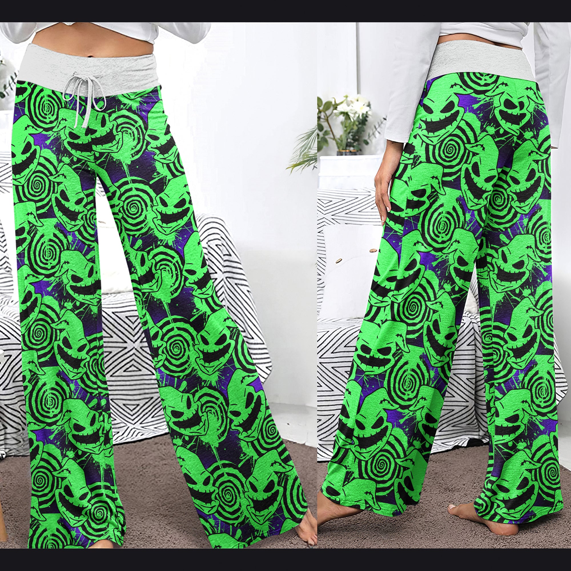 Green Nightmare Paint Women's High-waisted Wide Leg Pants | Wonder Skull