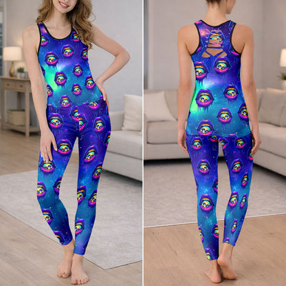 Neon Galaxy Skull Lips Tanktop and Legging