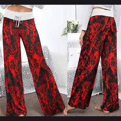 Red Skull Smoke Women's High-waisted Wide Leg Pants | Wonder Skull