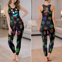 Neon Skull Leaf Pattern Tanktop and Leggings